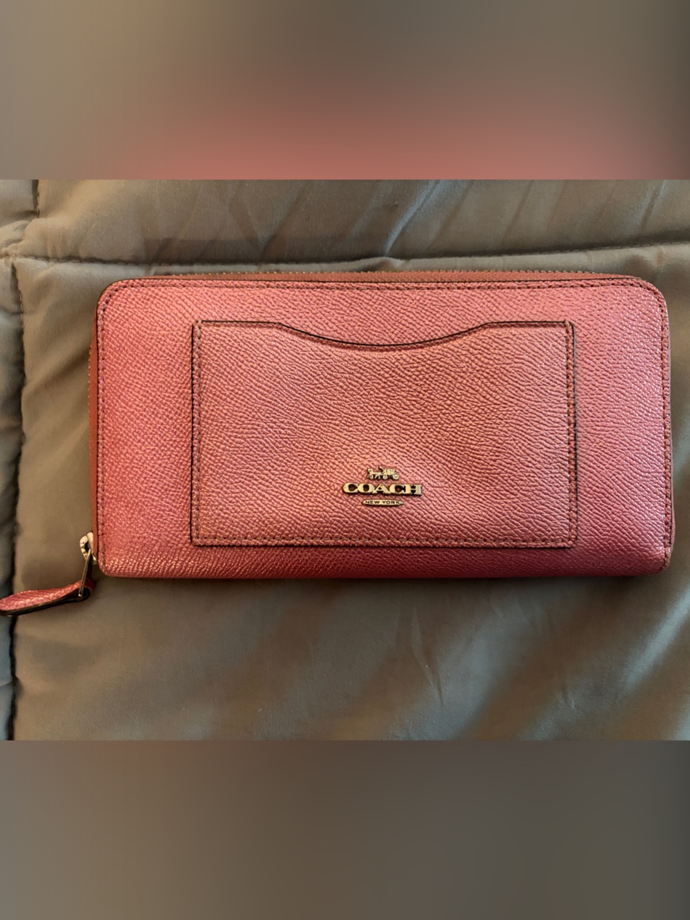Coach Zip-Around Wallet in Wine Red with Gold Logo